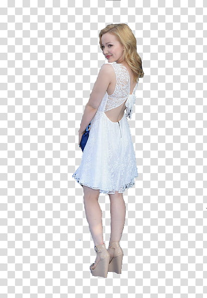 Dove Cameron, smiling woman wearing white sleeveless dress transparent background PNG clipart