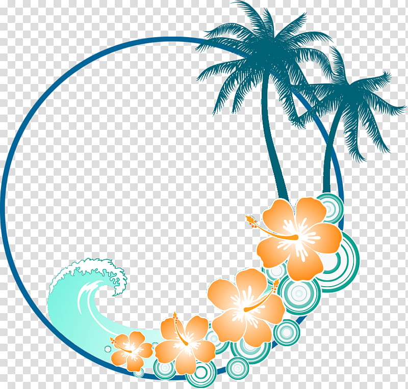 Hibiscus frame flower frame, Aqua, Turquoise, Teal, Plant, Sticker, Palm Tree transparent background PNG clipart