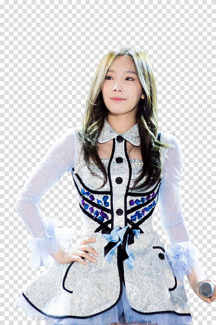 Taeyeon, standing woman holding microphone transparent background PNG clipart