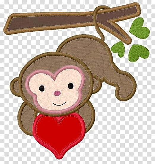 Love Background Heart, Embroidery, Monkey, Love Monkey, Machine Embroidery, Drawing, Cuteness, Cartoon transparent background PNG clipart