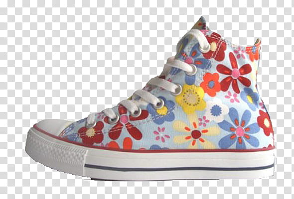 unpaired blue and multicolored floral high-top sneaker transparent background PNG clipart