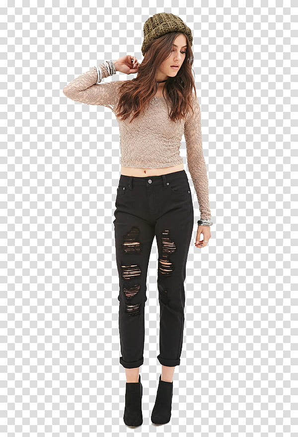 Anna Christine Speckhart, woman in gray long-sleeved shirt and black distressed jeans transparent background PNG clipart