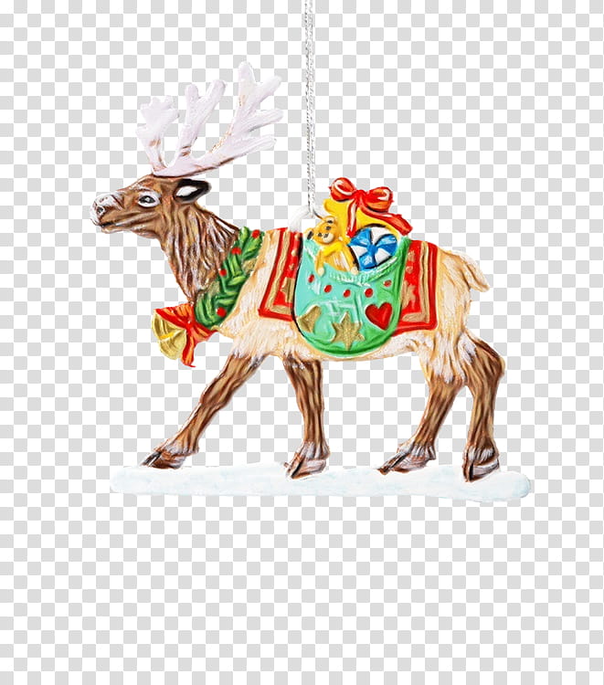 Reindeer, Watercolor, Paint, Wet Ink, Camel, Arabian Camel, Camelid, Holiday Ornament transparent background PNG clipart