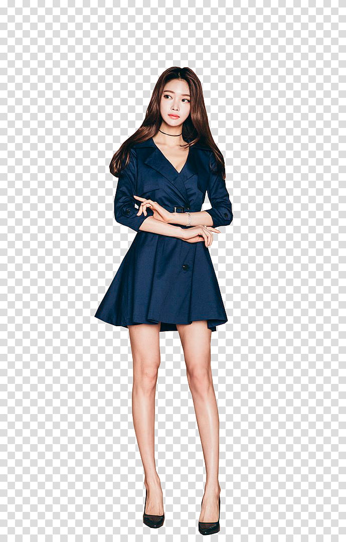 PARK JUNG YOON, woman wearing blue dress while hand crossed over each other transparent background PNG clipart