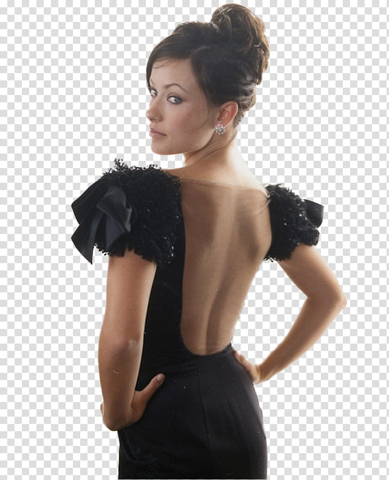Olivia Wilde , woman wearing black backless dress transparent background PNG clipart