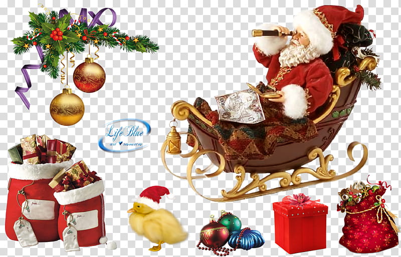 Merry Christmas, Santa Claus sitting on sleigh illustration transparent background PNG clipart