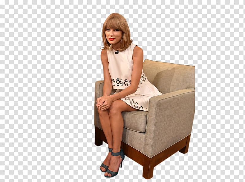 Taylor Swift sitting on sofa chair smiling transparent background PNG clipart