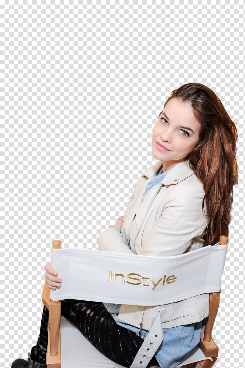 Barbara Palvin , woman in white button-up jacket while sitting on armchair transparent background PNG clipart