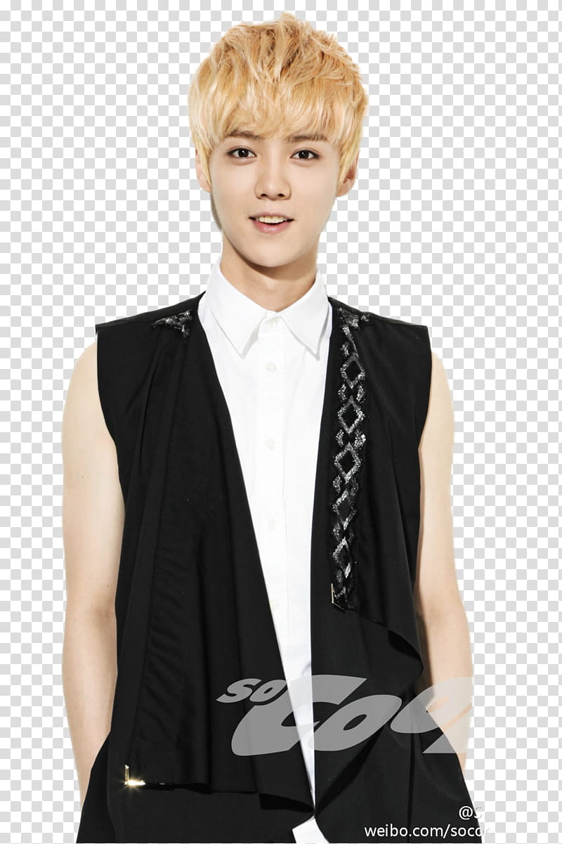 Render Luhan So Cool Magazine, man wearing black sleeveless shirt transparent background PNG clipart