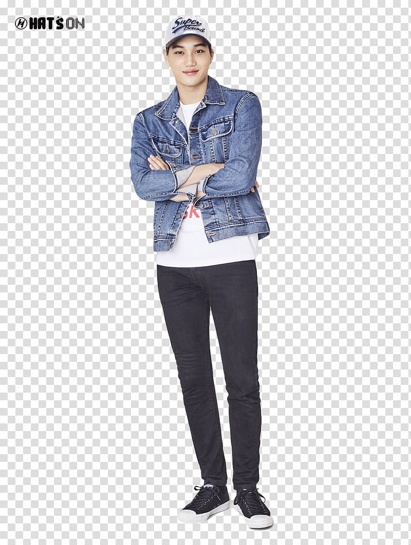 EXO, man wearing blue denim jacket and black pants crossing his arms transparent background PNG clipart