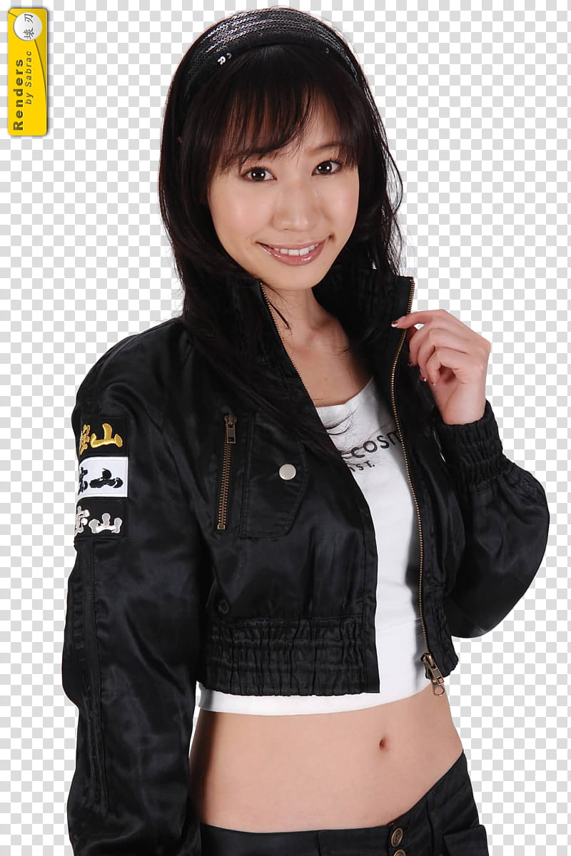 Renders  Asian Girls, woman wearing black leather zip-up jacket transparent background PNG clipart