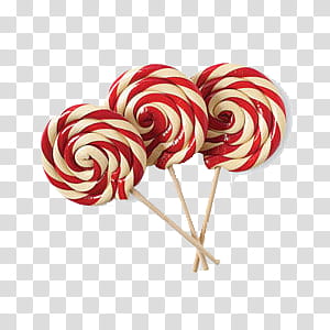 Christmas Items I, three red-and-white lollipops transparent background PNG clipart