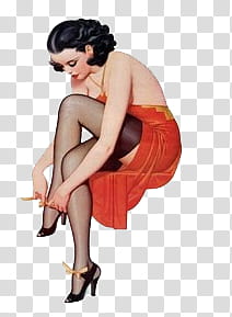Pin up girls III, woman fitting black shoe transparent background PNG clipart