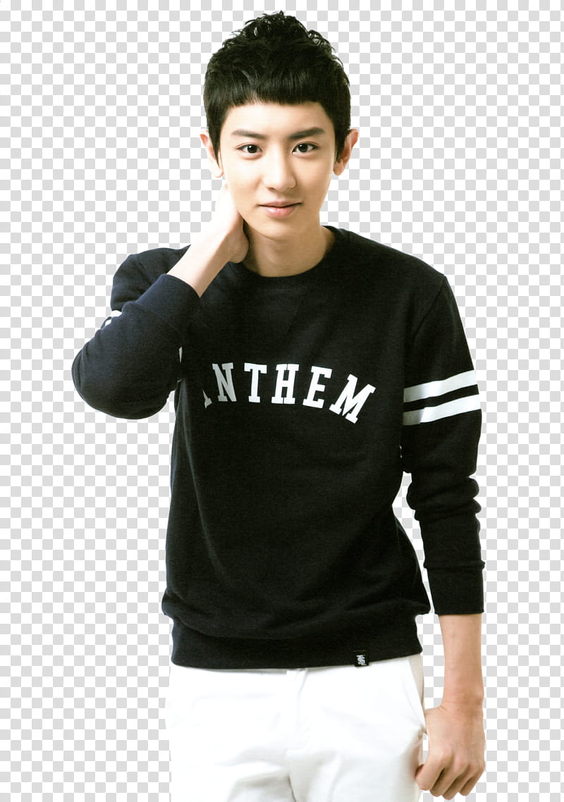 RENDER EXO for SMTOWN Week set, man wearing black and white sweatshirt and white pants transparent background PNG clipart