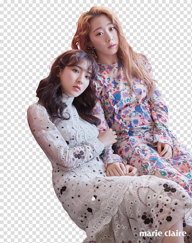 WJSN Cosmic Girls for Marie Claire, two women's wearing dresses transparent background PNG clipart