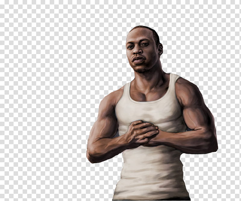GTA V CJ Greetings from San Andreas, man wearing white tank top painting transparent background PNG clipart