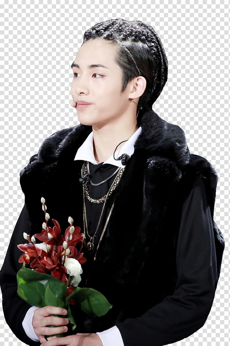 WINWIN NCT, man in black jacket holding red and white flowers transparent background PNG clipart