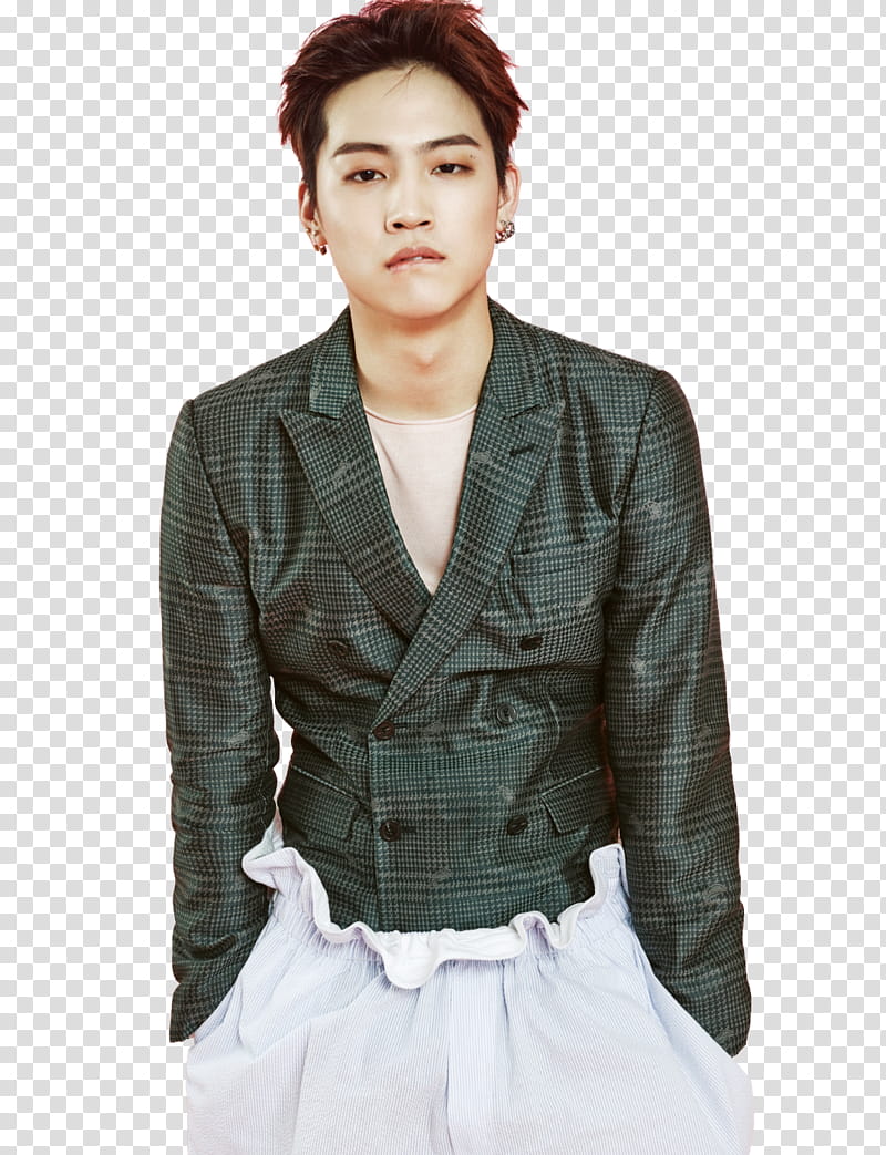 GOT Yugyeom JB, biting lips man in green pea blazer transparent background PNG clipart