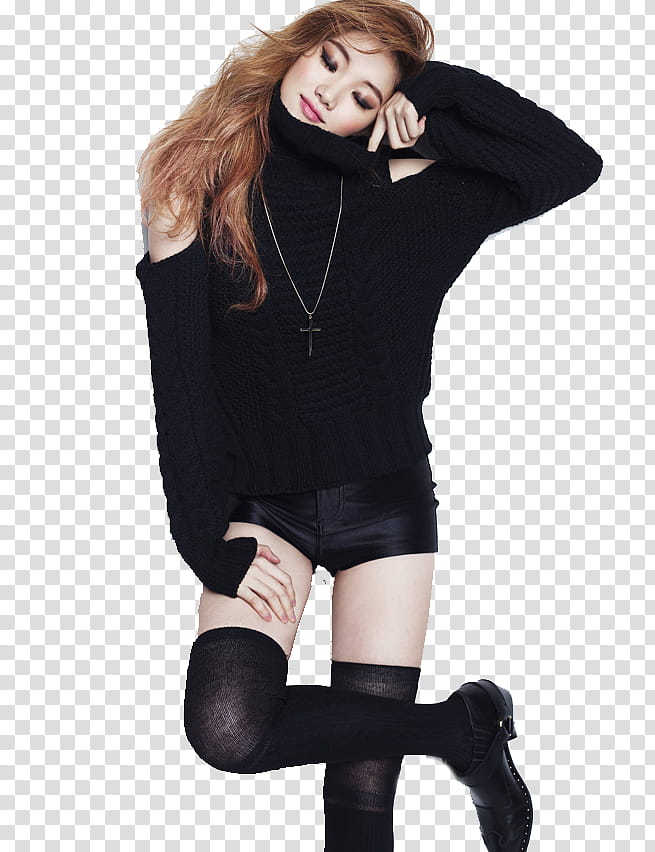 Y JPEG LEE SEUNG KYUNG, woman in black cold-shoulder sweatshirt transparent background PNG clipart