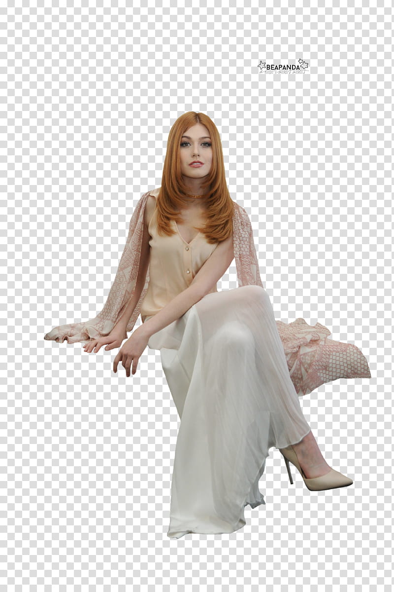 Katherine McNamara, woman wearing white dress sitting transparent background PNG clipart
