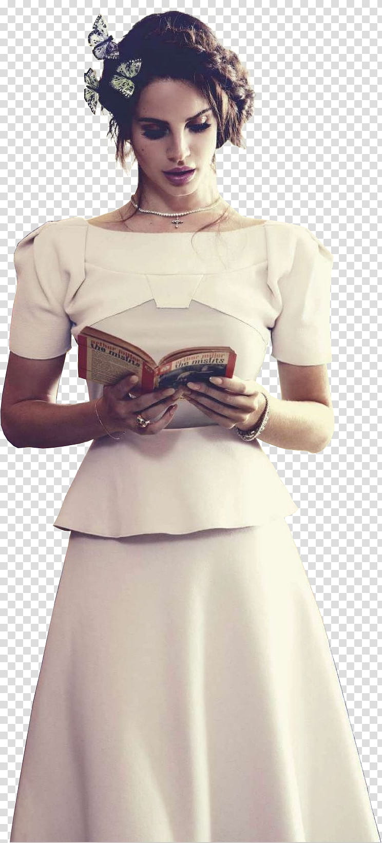 Lana Del Rey , woman reading book transparent background PNG clipart