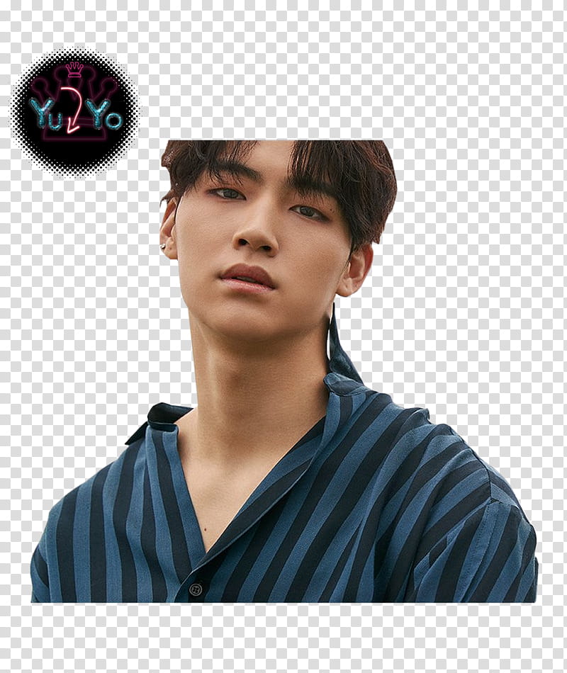 GOT JJPROJECT, man in teal and black striped button-up top transparent background PNG clipart