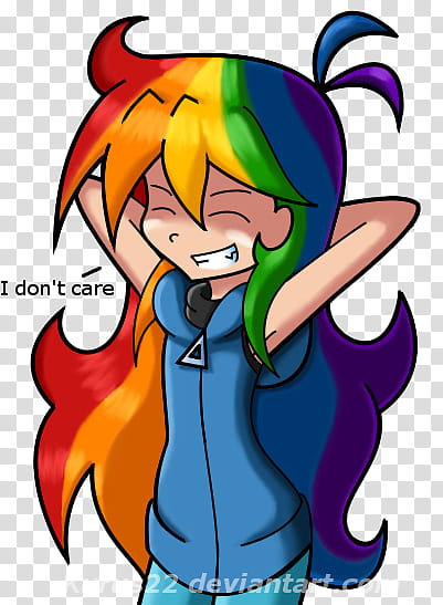 I don&#;t care, cartoon girl with rainbow color hair at transparent background PNG clipart
