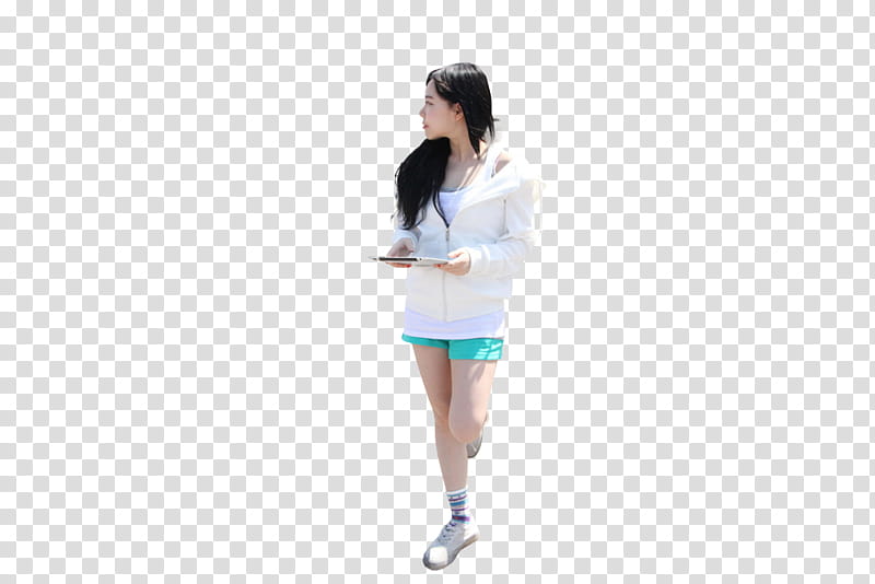 RENDER Hong Young Gi, woman holding silver iPad transparent background PNG clipart