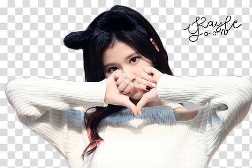 Sana Twice, Kayle Yoon forming heart using two hands transparent background PNG clipart