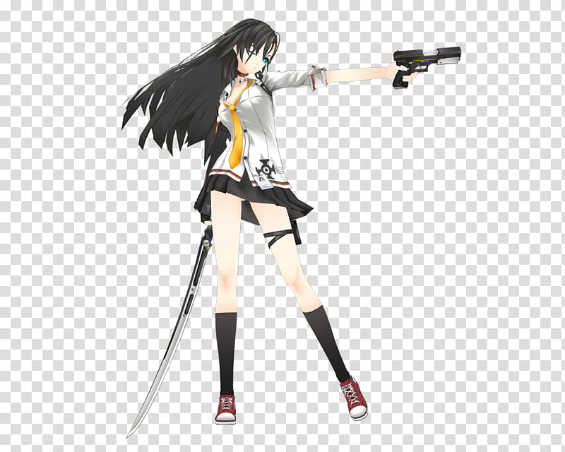Yuri Seo D Render CLOSERS Online Black Lambs, female anime character holding pistol and sword transparent background PNG clipart