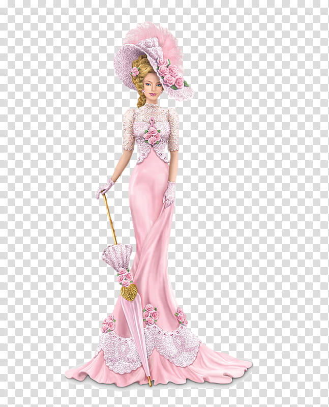figurine pink gown toy doll, Dress, Costume Design, Barbie, Fashion Design, Haute Couture, Victorian Fashion, Mannequin transparent background PNG clipart