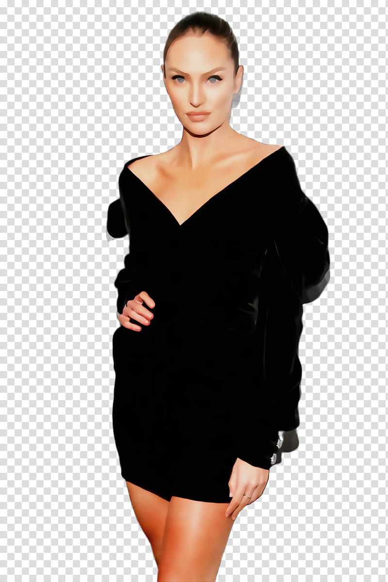 Candice Swanepoel Fashion Dress Clothing Sleeve, Watercolor, Paint, Wet Ink, Victorias Secret, Model, Suit, Little Black Dress transparent background PNG clipart