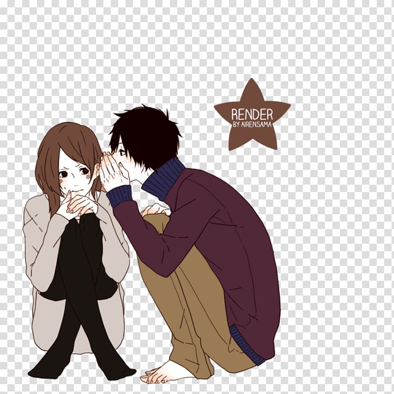 Couple, man whispers to woman anime cartoon character transparent background PNG clipart