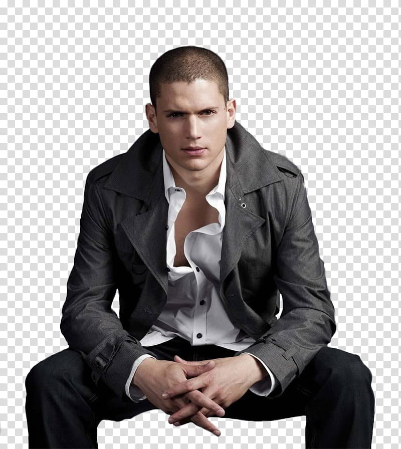 Wentworth Miller , man wearing black coat and white shirt transparent background PNG clipart