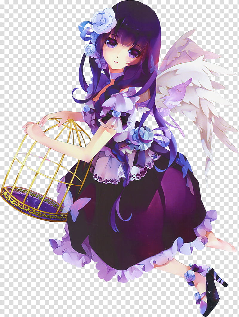 Violet, purple-haired girl anime transparent background PNG clipart