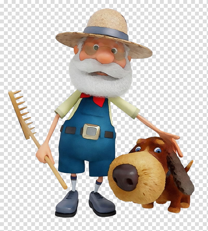 toy figurine cartoon animal figure action figure, Farmer, Old Man, Watercolor, Paint, Wet Ink transparent background PNG clipart