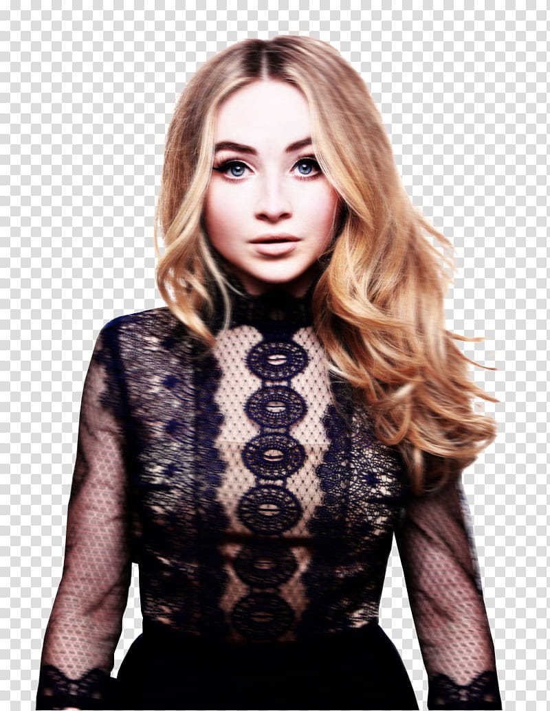 Sabrina Carpenter, woman in black lace top transparent background PNG clipart