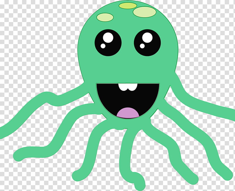 Octopus, Smiley, Green, Line, Text Messaging, Animal Figure transparent background PNG clipart