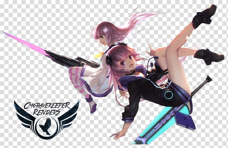 Neptune, Nepgear (Hyperdimension Neptunia) Render, two purple-haired female anime characters transparent background PNG clipart