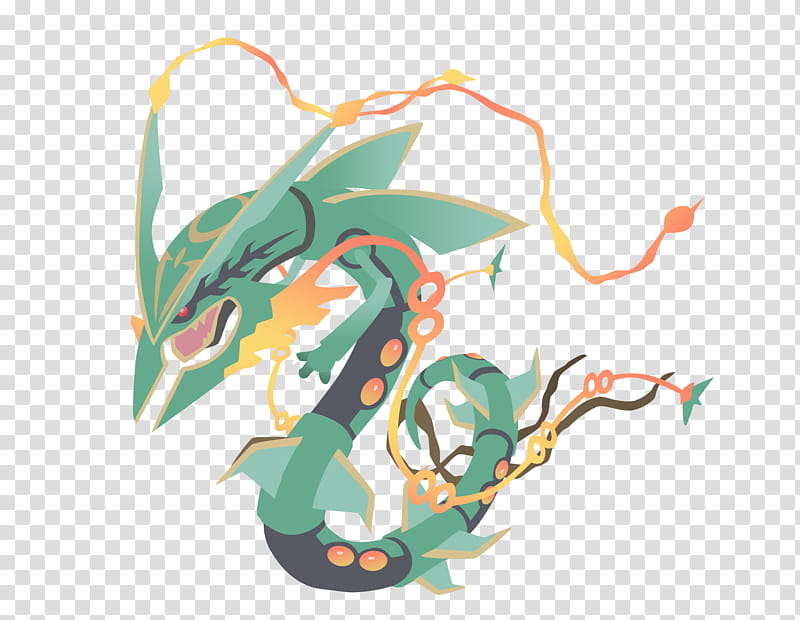 Rayquaza Pokemon ORAS, green, black, and orange dragon illustration transparent background PNG clipart