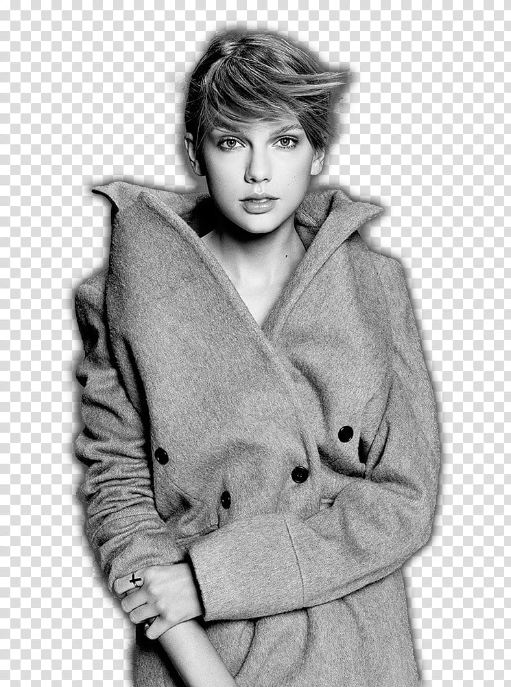 Taylor Swift, woman wearing peacoat grayscale transparent background PNG clipart