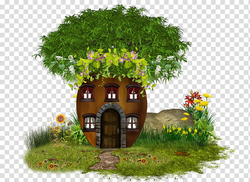 Tree House, brown house with plants illustration transparent background PNG clipart