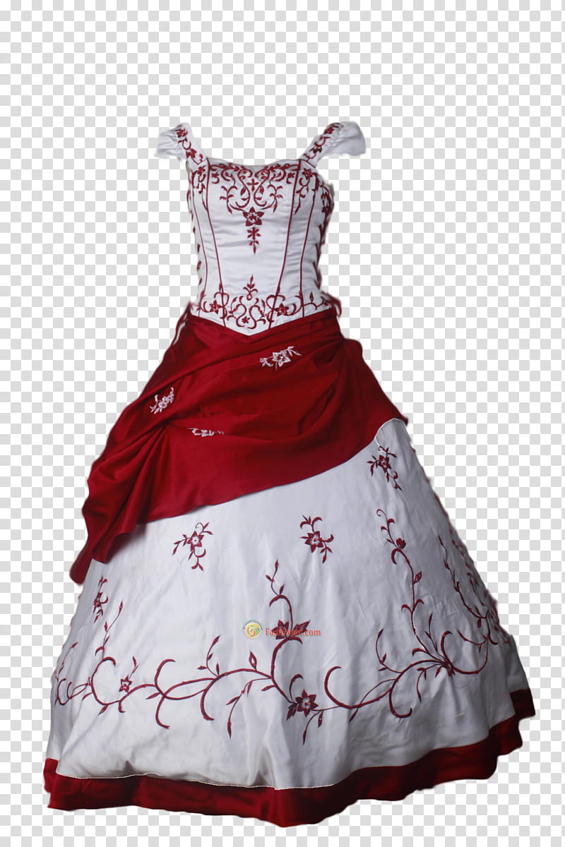 Gown , white and red cap-sleeved dress transparent background PNG clipart