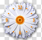 Vista Rainbar V English, white petaled flower analog clock transparent background PNG clipart