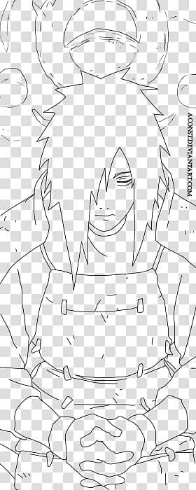 Uchiha Madara lineart, anime character outline illustration transparent background PNG clipart