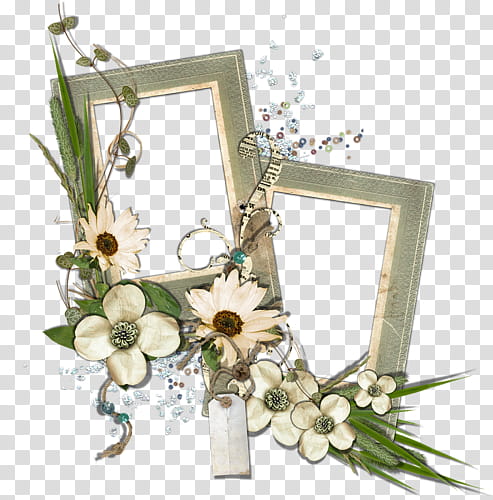 frame, two green and white floral frames art transparent background PNG clipart