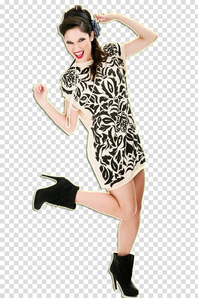 Martina Stoessel y Lodovica Comello, women's white and black floral sleeveless dress transparent background PNG clipart