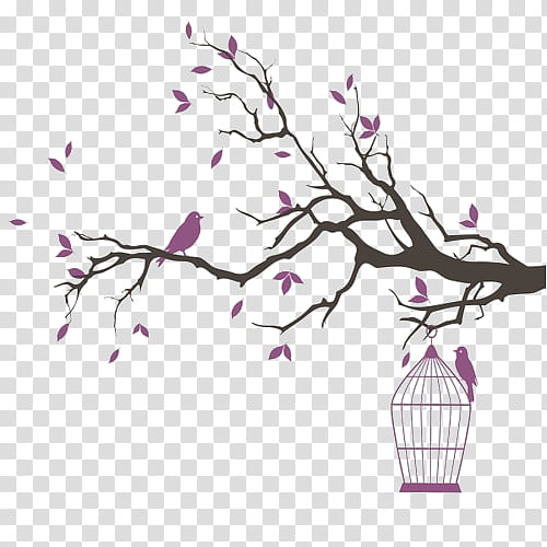 Flower s, purple bird perching on tree branch transparent background PNG clipart