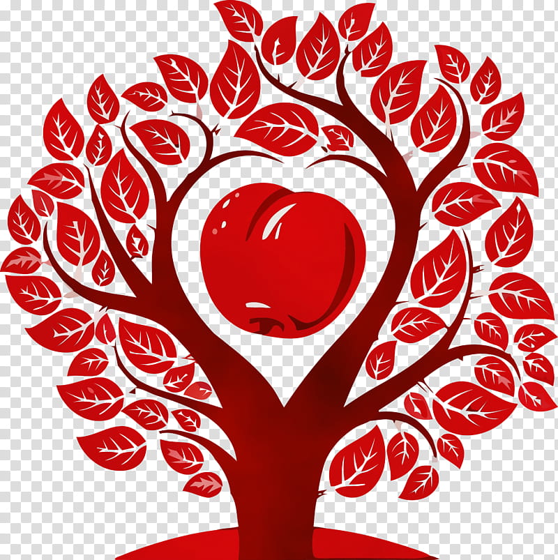 red love heart plant, Tu Bishvat Tree, Cartoon Tree, Abstract Tree, Watercolor, Paint, Wet Ink transparent background PNG clipart