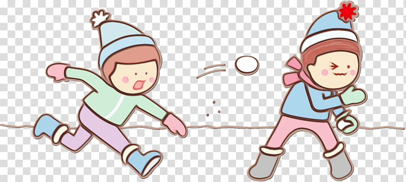 cartoon pink child line playing in the snow, Snowball Fight, Winter
, Kids, Watercolor, Paint, Wet Ink, Cartoon transparent background PNG clipart